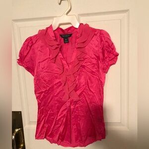 White House Black Market Vibrant Pink Silk Ruffled Blouse